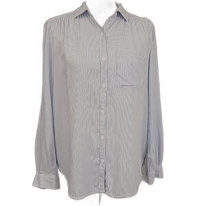 Beach‎ Lunch Lounge Button Up White Blue Pin Striping XS